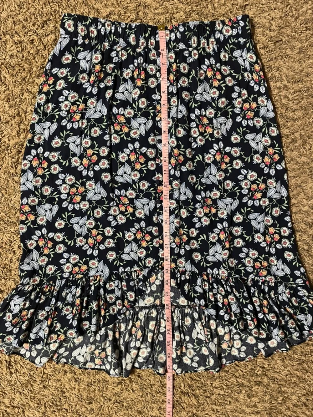 LOFT Petites Womens Medium MP Navy Floral Ruffle Hem Midi Rayon Skirt Modest